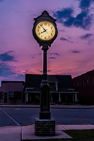 Waynesville Clock vertical sunset.jpg