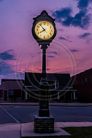 Waynesville Clock vertical sunset.jpg