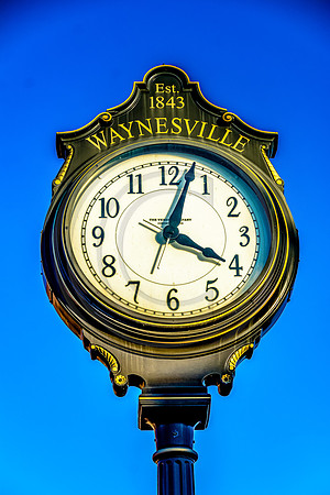 Waynesville Clock vertical blue sky.jpg