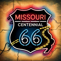 Missouri-shaped centennial shield with old map background